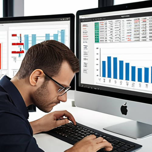 Home 18 **A modern office setting with various digital tools (tablets, laptops) displaying data visualizations (charts, graphs). Employees are collaborating and analyzing the data. The overall mood is focused and productive.**