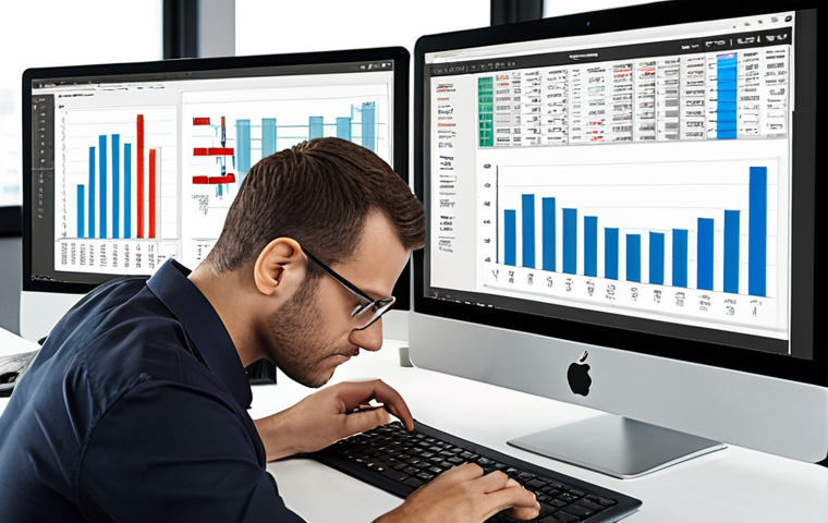 **A modern office setting with various digital tools (tablets, laptops) displaying data visualizations (charts, graphs). Employees are collaborating and analyzing the data. The overall mood is focused and productive.**
