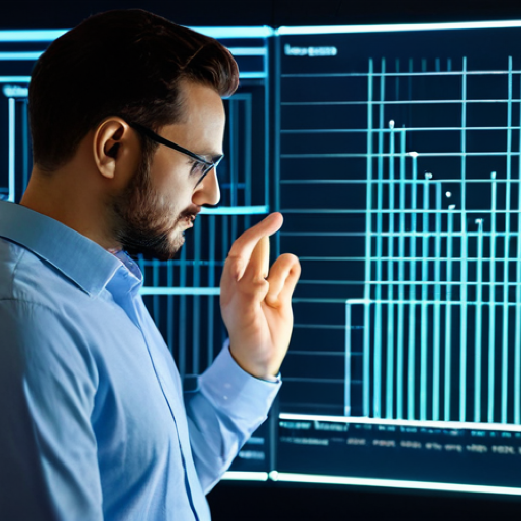 A professional data analyst, fully clothed in a modest business casual attire, leaning forward intently, observing a small, detailed holographic projection. The projection shows subtle human interactions and qualitative insights, possibly depicting nuanced facial expressions or a few key written notes, with a sharp focus on deep understanding. The background is a sleek, modern, minimalist research lab, subtly featuring blurred abstract large data visualizations to emphasize the contrast. The image uses professional photography, soft lighting, vibrant colors, with perfect anatomy, correct proportions, natural pose, well-formed hands, proper finger count, and natural body proportions. This is safe for work, appropriate content, and family-friendly.