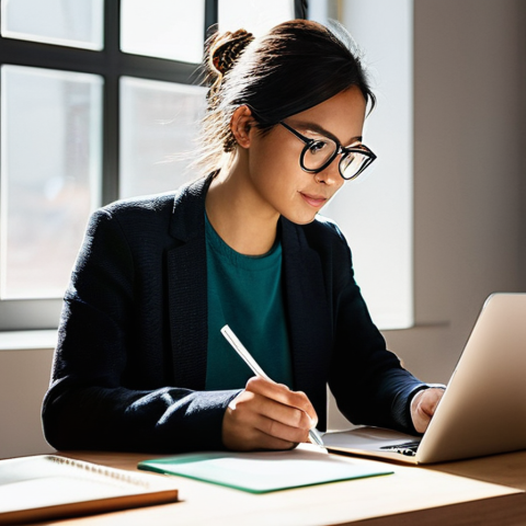 스몰 데이터 활용의 모범 사례 - **Prompt:** A young, focused entrepreneur sits at a brightly lit wooden desk in a modern, minimalist...