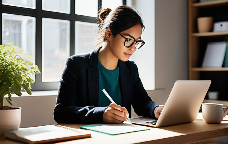 스몰 데이터 활용의 모범 사례 - **Prompt:** A young, focused entrepreneur sits at a brightly lit wooden desk in a modern, minimalist...