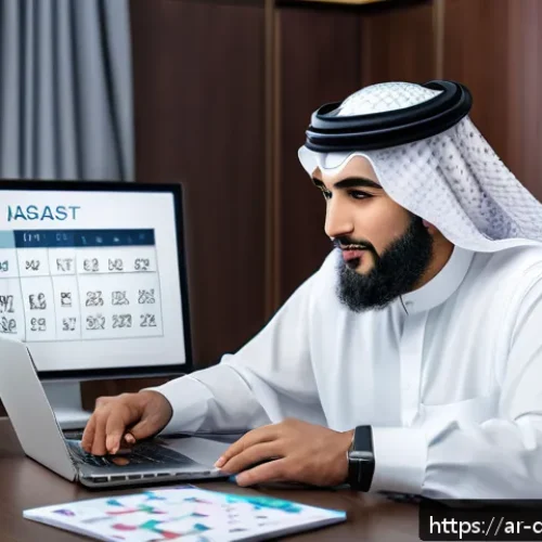 Home 17 스몰 데이터 활용을 위한 프레임워크 - A detailed office scene showing an Arabic-speaking data analyst at a modern desk, analyzing small da...